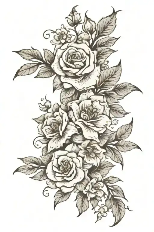 Floral Design Covering From Shoulder To Front Arm Colorless Minimal Elegant