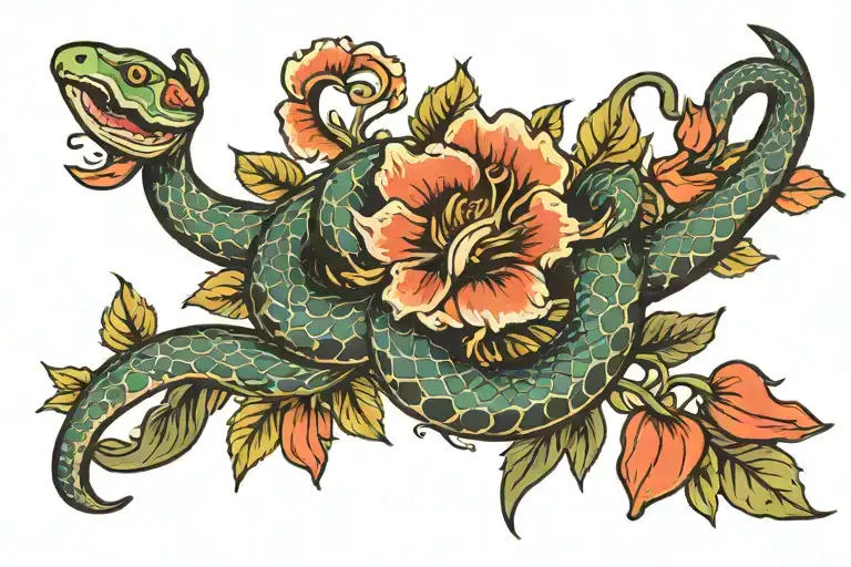 Snake With Amapola Flowers