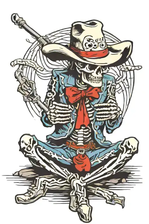 Dead Cowboy Skeleton Sitting