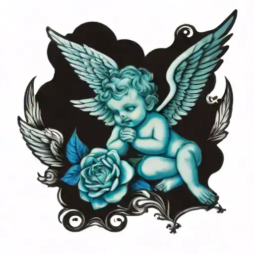 Baby Guardian Angel And Sapphire Gem