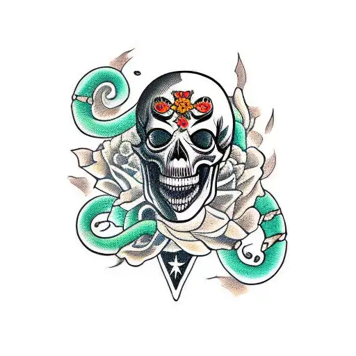 Mariachi Painted Skull With Snake