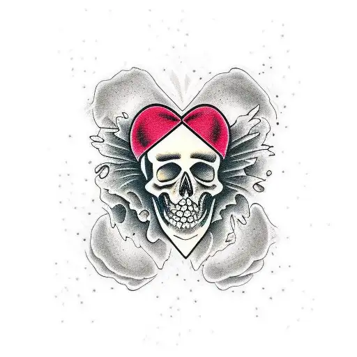 American Traditional Tattoo Flash Style Simple Skeleton Sweeping Up Pieces Of A Broken Heart