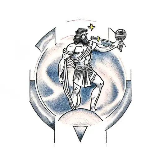 Greek God Holding Saturn Planet Between His Arms