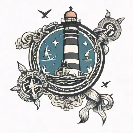 Lighthouse Background With An Anchor Underneath