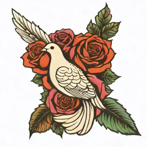 Dove And Pray Hand And Roses And An Eye