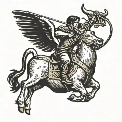 Tattoo Of A Sagittarius Archer Riding An Ox