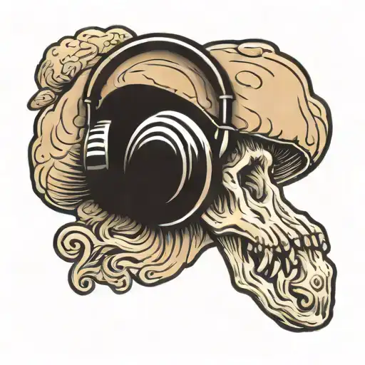 A Tattoo Design Of A Mushroom With Headphones On With No Color
