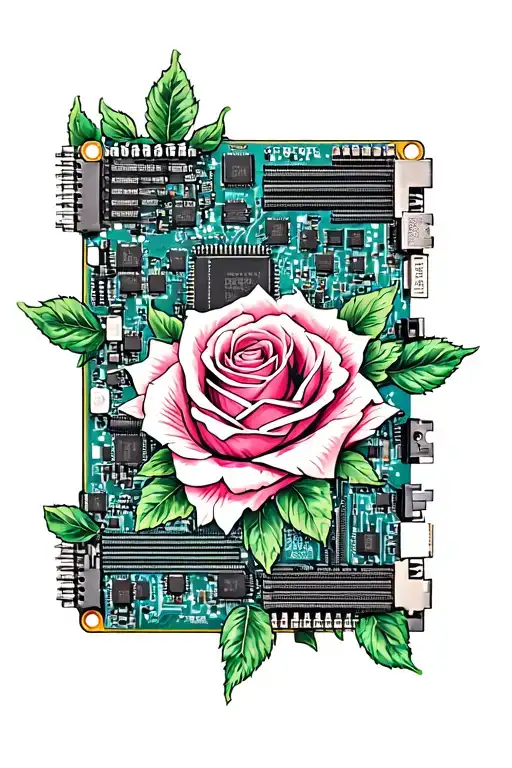 Computer Motherboard With Rose Intertwined