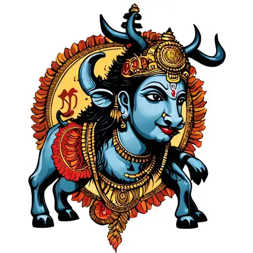 Shiva With Nandi Bull Trishul Om And Damru Along