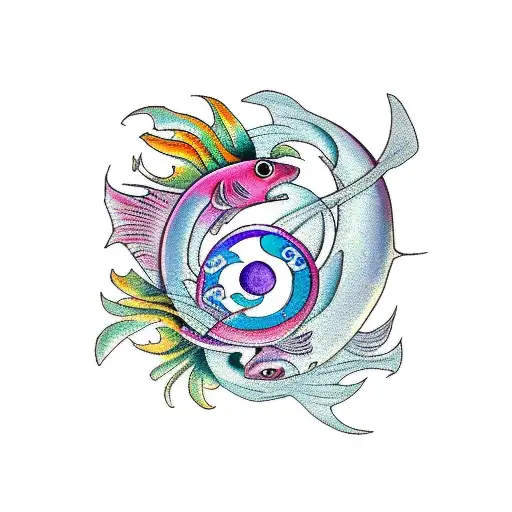 Feminine Ying And Yang Fish With Flowers