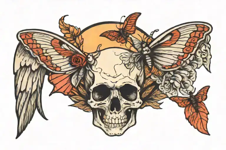 Skull And Moth With Moon