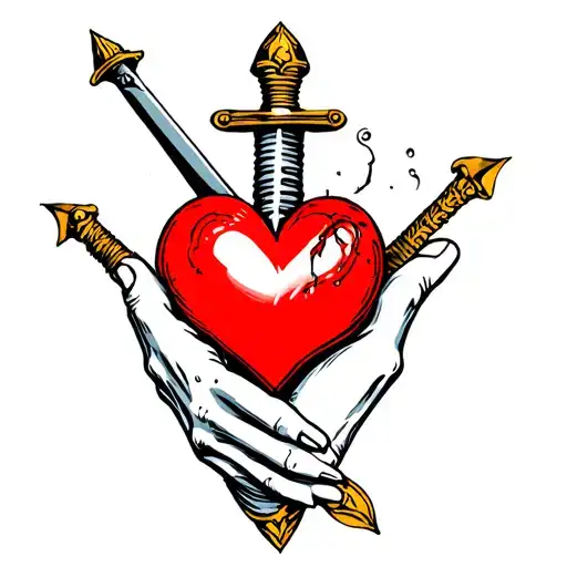 Hand Holding Heart With Dagger Through It