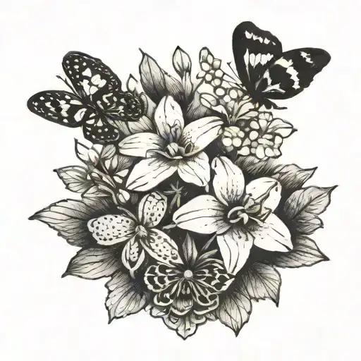 Daisy And Orchid With Butterfly