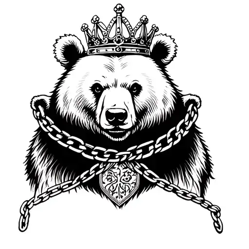 Bear With Crown And Chain Necklace