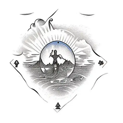 Under The Bridge Tattoo With Meditation Rock Balancing At The Forefront On Water