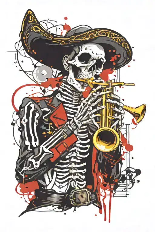 Skeleton Mariachi Playing Trumpet