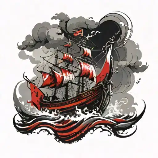 Intricate Viking Ship Sailing Through Stormy Nordic Waters