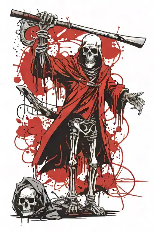 Smiling Skeleton Reaper With Scythe Beckoning You To The River Styx