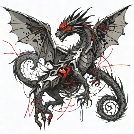 Cyber Sigilism Dragon With Wing On Chest And Head On Shoulder