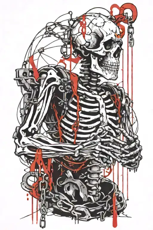 Skeleton Hanging By The Wrists From Chains In A Dungeon