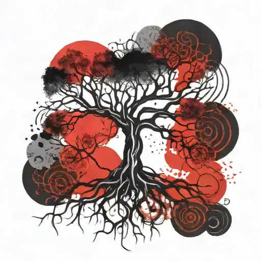 Yygdrasil Tree With Very Long Roots And Spikes On Its Roots