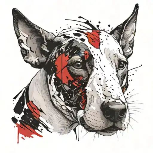 Bull Terrier Dog Face From The Front With A Cut On The Right Eyelid