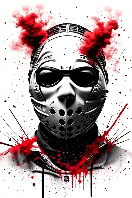 Football Fans In A Ski Mask Between Smoke Bombs