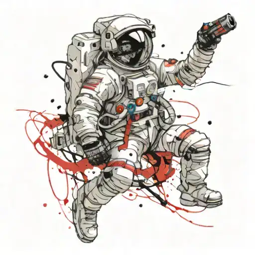 An Astronaut In Zero Gravity With A Breathing Tube At The End Of Which There Is A Catheter