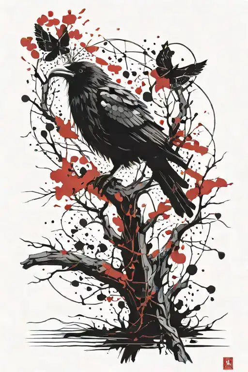 Odin's Tree With A Raven