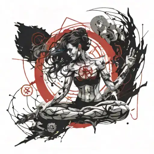 A Beautiful Woman Hovering Over A Complex Sigil Meditating