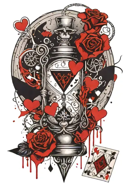 A Hour Glass Containing The Card Face Hearts On Top Cracking And The Card Face Spade On Bottom
