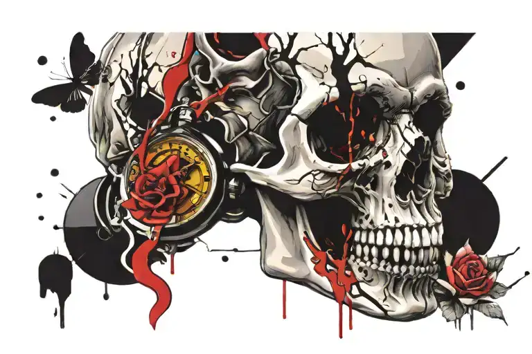 Skull Mouth Open With Pocket Watch In Mouth
