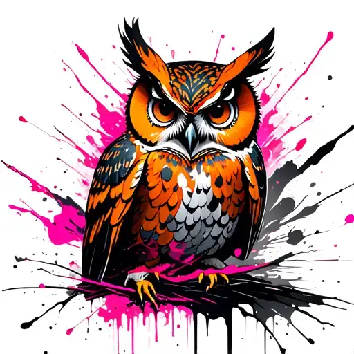 Owl Is Orange And Pink And Is In A Cloud Trine