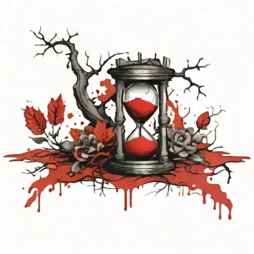 An Hourglass Where Death Holds One Side And Tree Roots Grow From The Other
