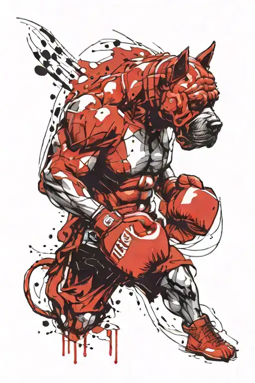 Bulky Boxer With Wolf Head And Boxing Gloves