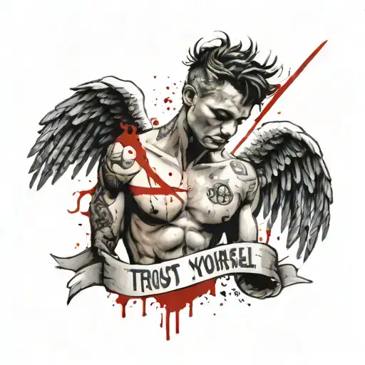 Topless Male Angel With Banner 'Trust Yourself'