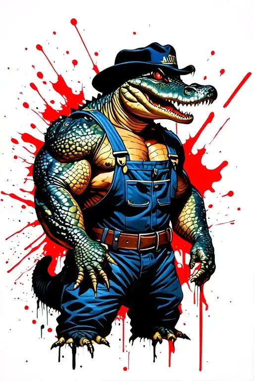 Muscular Aligator Wearing Us Navy Coveralls And A Hat