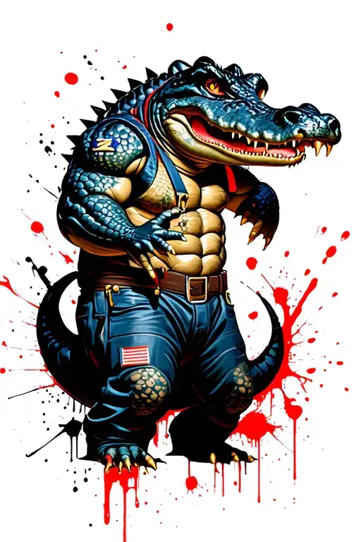Muscular Aligator Wearing Us Navy Coveralls