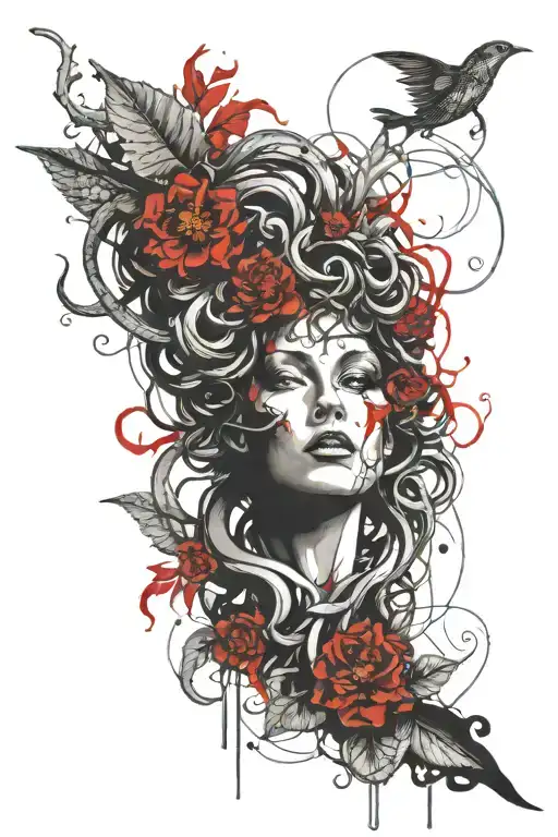Medusa Head With Flowers Intertwined
