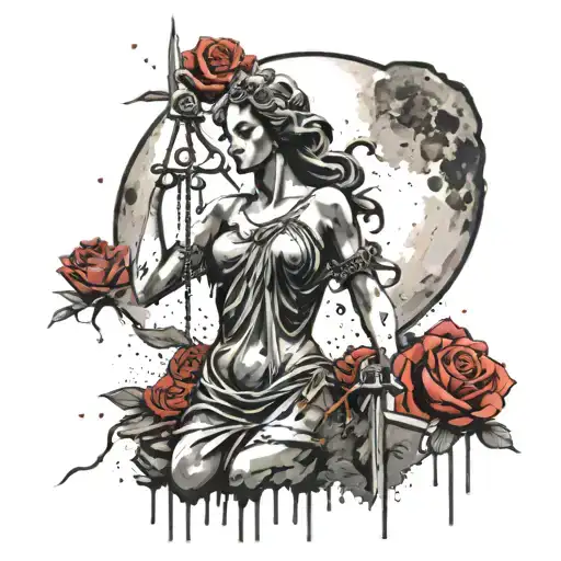Lady Justice Roses And The Moon Surrounded