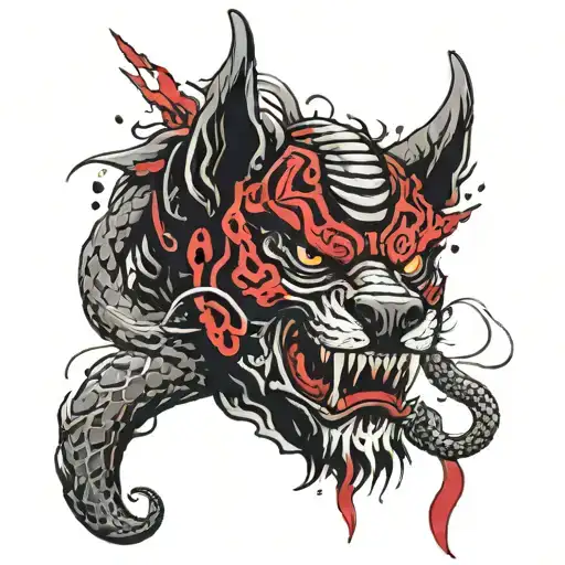 A Dog Oni Mask With Snake Slithering