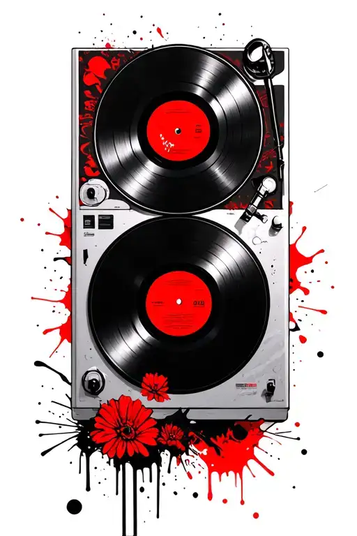 Color Psychodelic Turntable With Two Records No Letters No Flowers