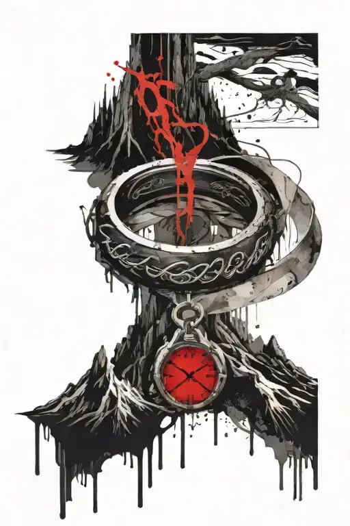 The One Ring With The Elvish Letter Visible And The Mount Doom In The Background