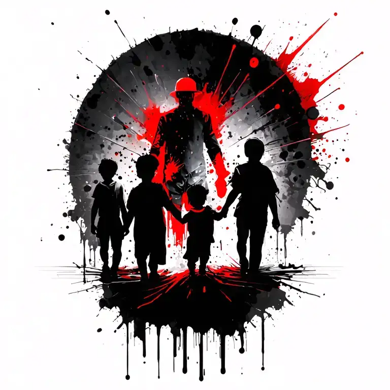 Father Walking Hand In Hand With Children