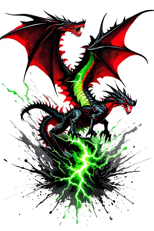 Dragon Flying Green Lightning Storm
