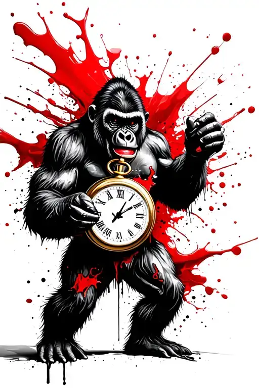 Evil Gorilla Holding A Broken Pocket Watch