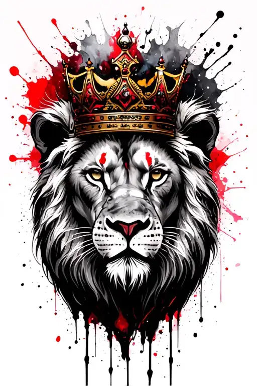 Crowned Lion Head With Watercolor Paint