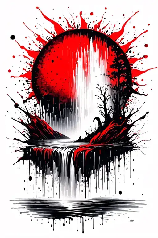 A Sun Melting Into A Waterfall That Turns Into Rain