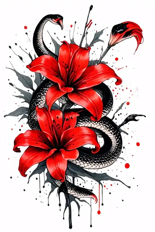I Need Back Tattoo With Snake Coiled Around Two Japanese Flowers Called Spider Lily