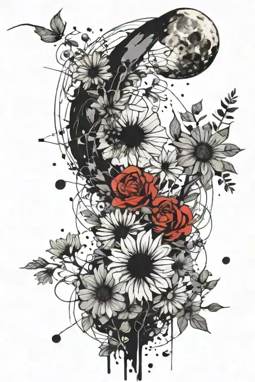 Moon And Wild Flowers Going